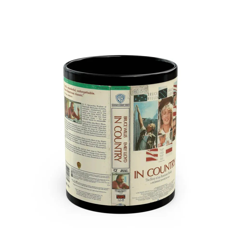 IN COUNTRY BRUCE WILLIS (VHS COVER) - Black Coffee Mug 11oz - Go Mug Yourself