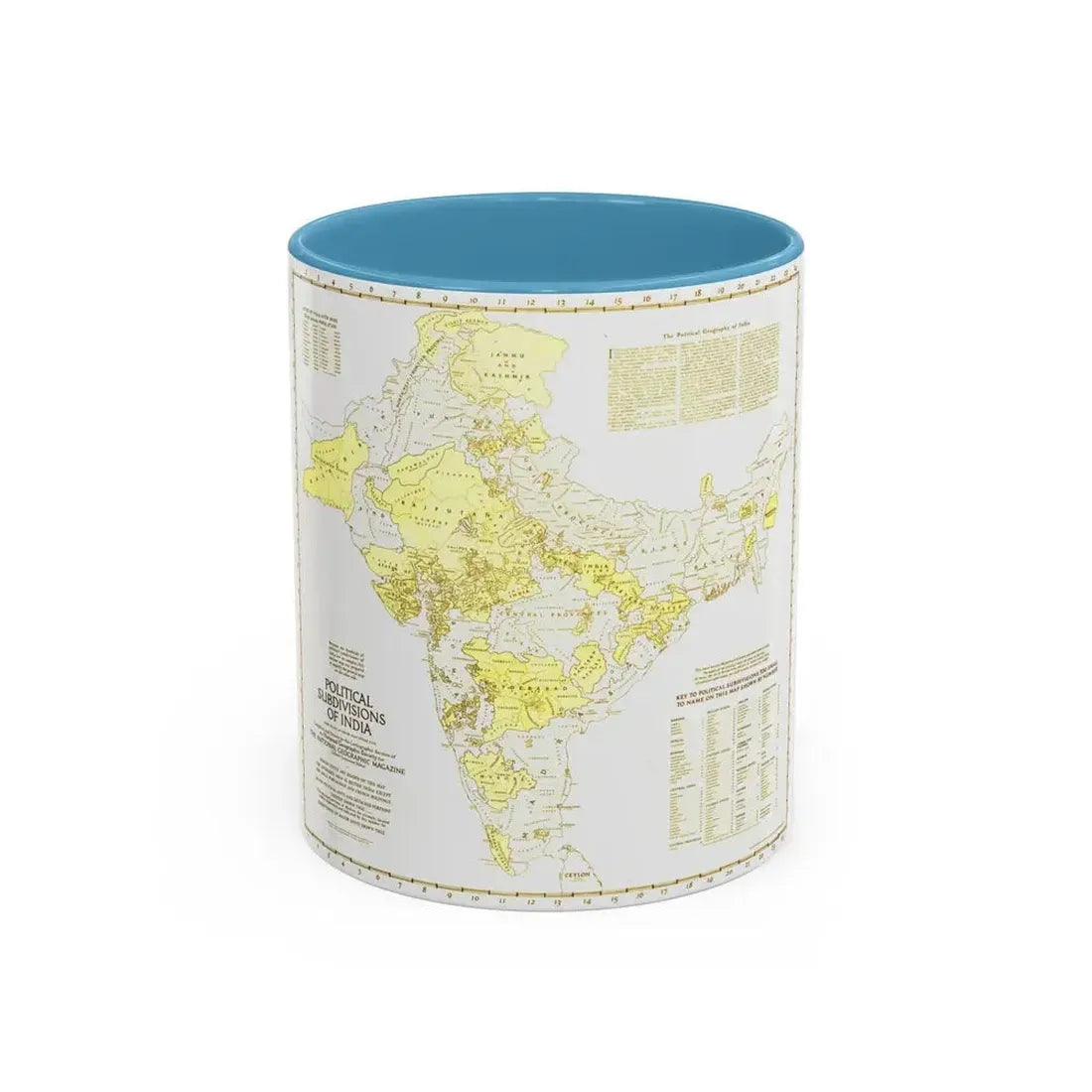 India - Political Subdivisions (1946) (Map) Accent Coffee Mug 11oz Light Blue - Go Mug Yourself