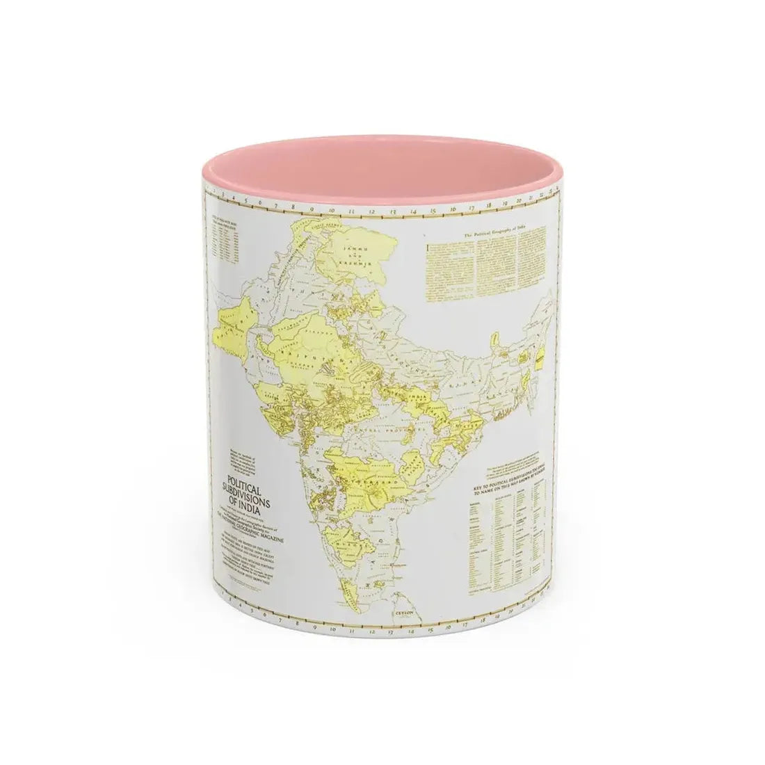 India - Political Subdivisions (1946) (Map) Accent Coffee Mug 11oz Pink - Go Mug Yourself