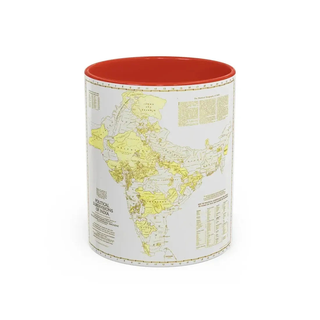 India - Political Subdivisions (1946) (Map) Accent Coffee Mug 11oz Red - Go Mug Yourself
