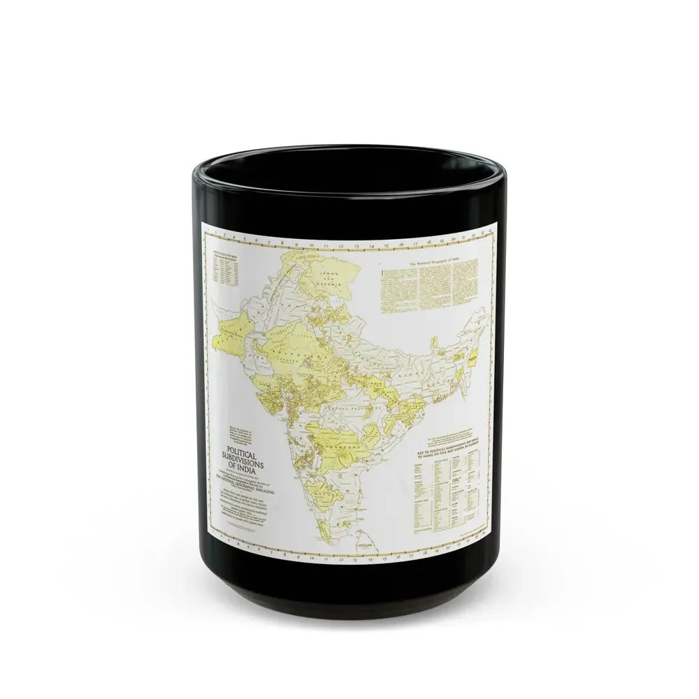 India - Political Subdivisions (1946) (Map) Black Coffee Mug 15oz - Go Mug Yourself