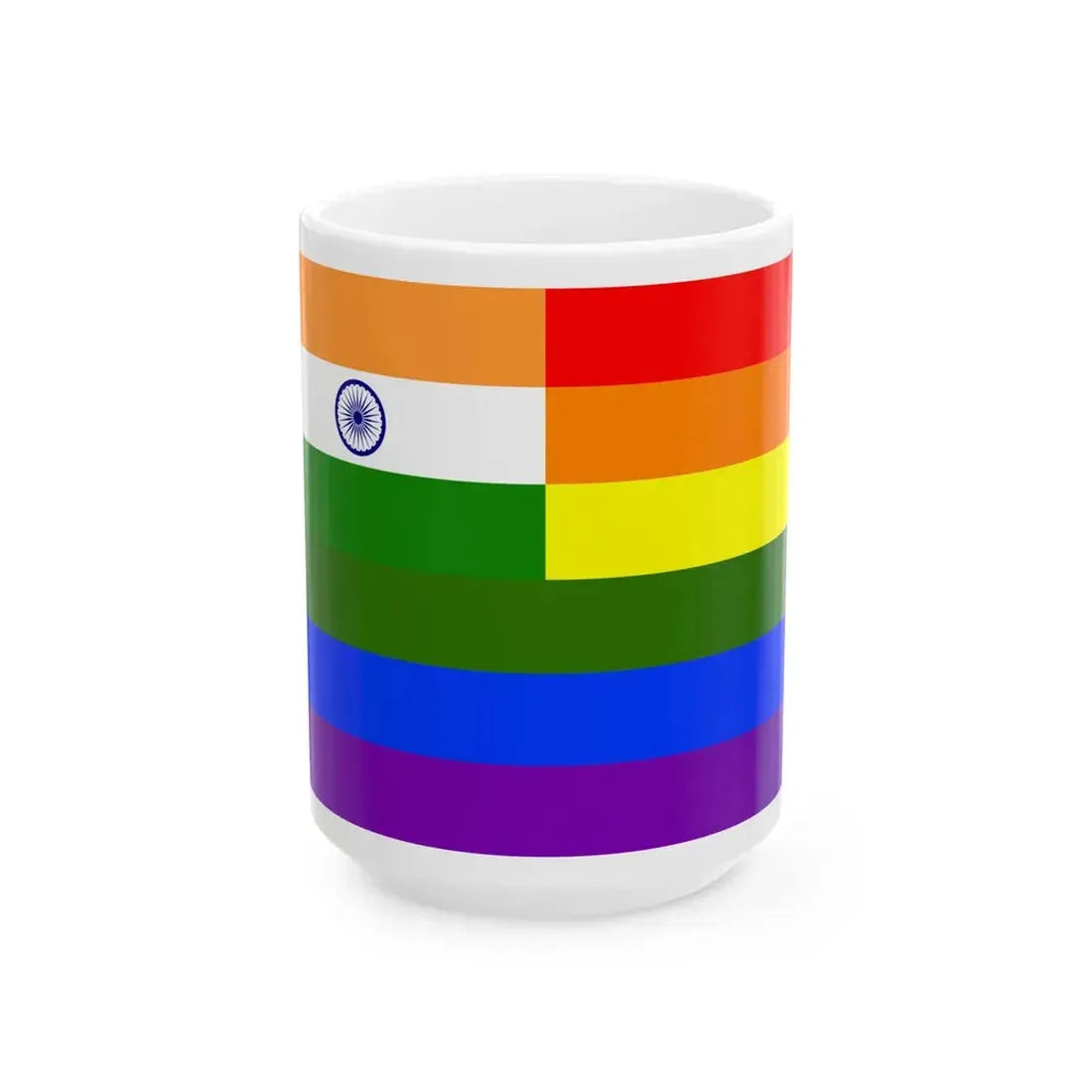 India Rainbow Flag (India) White Coffee Mug 15oz - Go Mug Yourself