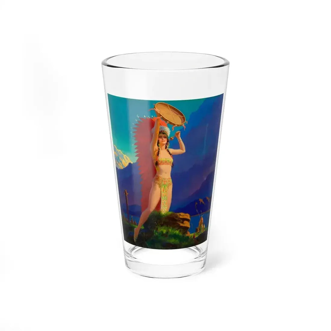 Indian Maiden with Tom Tom, calendar illustration, 1937 - Pint Glass 16oz 16oz - Go Mug Yourself