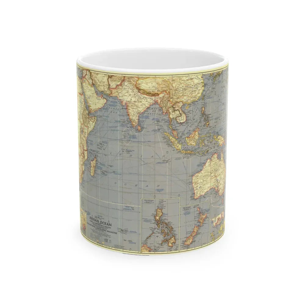 Indian Ocean (1941) (Map) White Coffee Mug 11oz - Go Mug Yourself