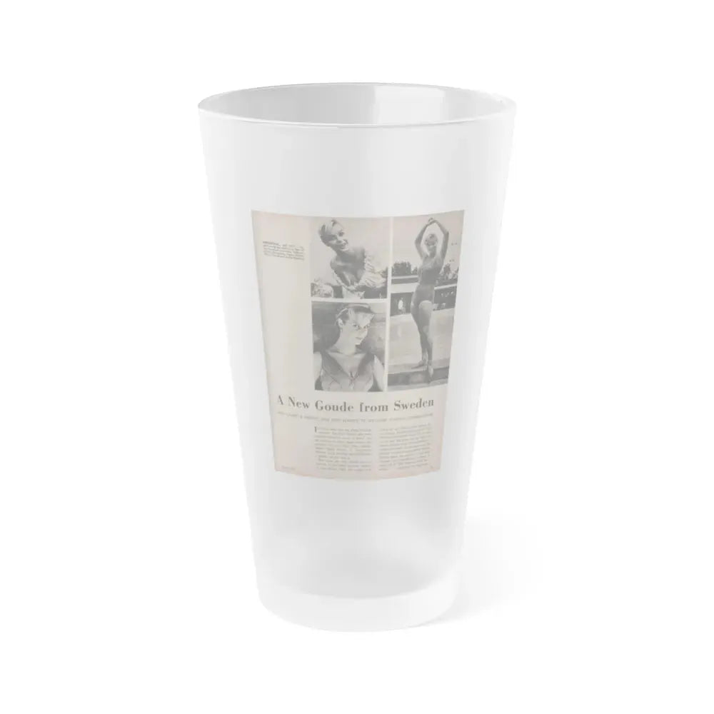 Ingrid Goude #30 - SEE Mag. Jan. '58 - 1 Page, 4 B&W Pics, Caption & Article (Vintage Female Icon) Frosted Pint Glass 16oz 16oz Frosted - Go Mug Yourself