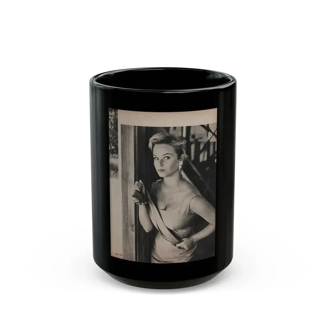 Ingrid Goude #32 - SEE Mag. Jan. '58 - 1 Page & 1 B&W Photo (Vintage Female Icon) Black Coffee Mug 15oz - Go Mug Yourself