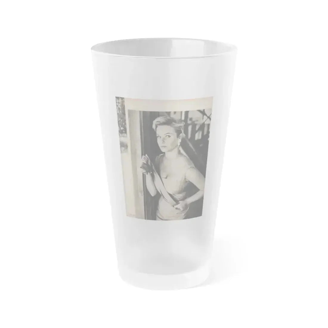 Ingrid Goude #32 - SEE Mag. Jan. '58 - 1 Page & 1 B&W Photo (Vintage Female Icon) Frosted Pint Glass 16oz 16oz Frosted - Go Mug Yourself