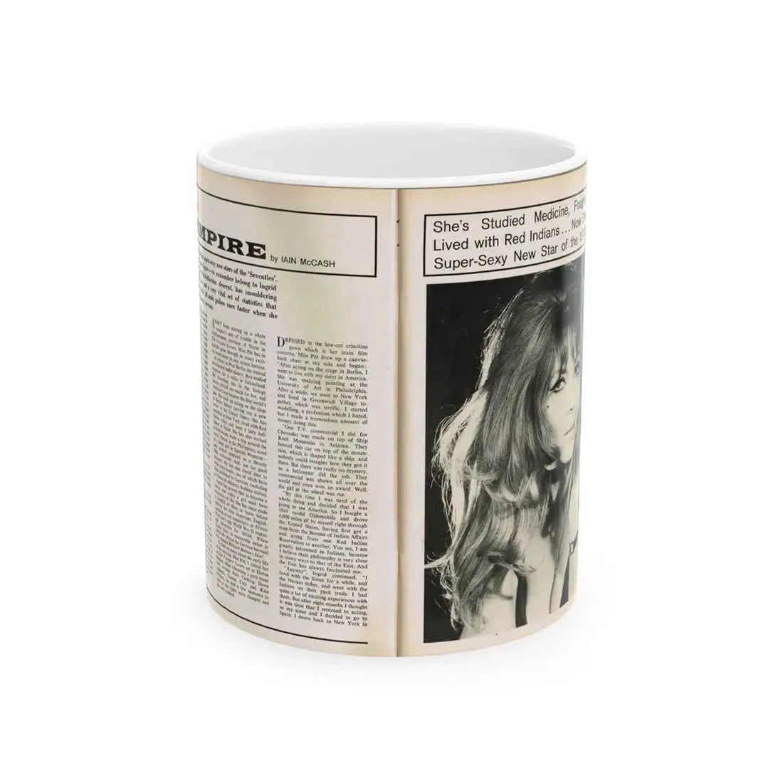 Ingrid Pitt #101 - Mag. Pages (Vintage Female Icon) White Coffee Mug 11oz - Go Mug Yourself