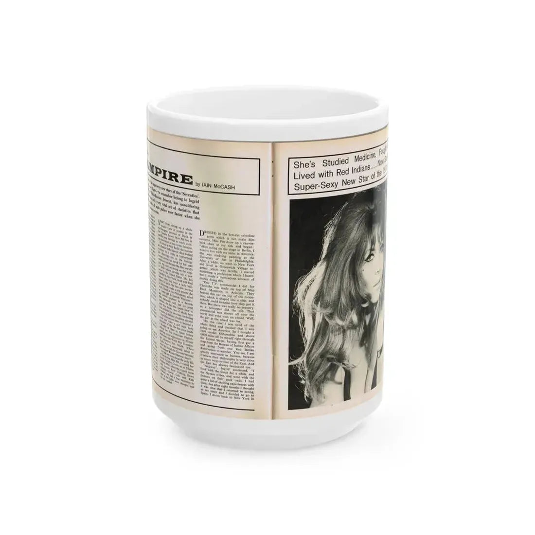 Ingrid Pitt #101 - Mag. Pages (Vintage Female Icon) White Coffee Mug 15oz - Go Mug Yourself