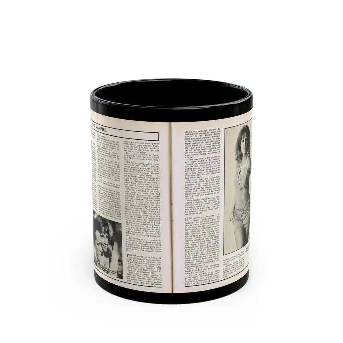 Ingrid Pitt #102 - Mag. Pages (Vintage Female Icon) Black Coffee Mug 11oz - Go Mug Yourself