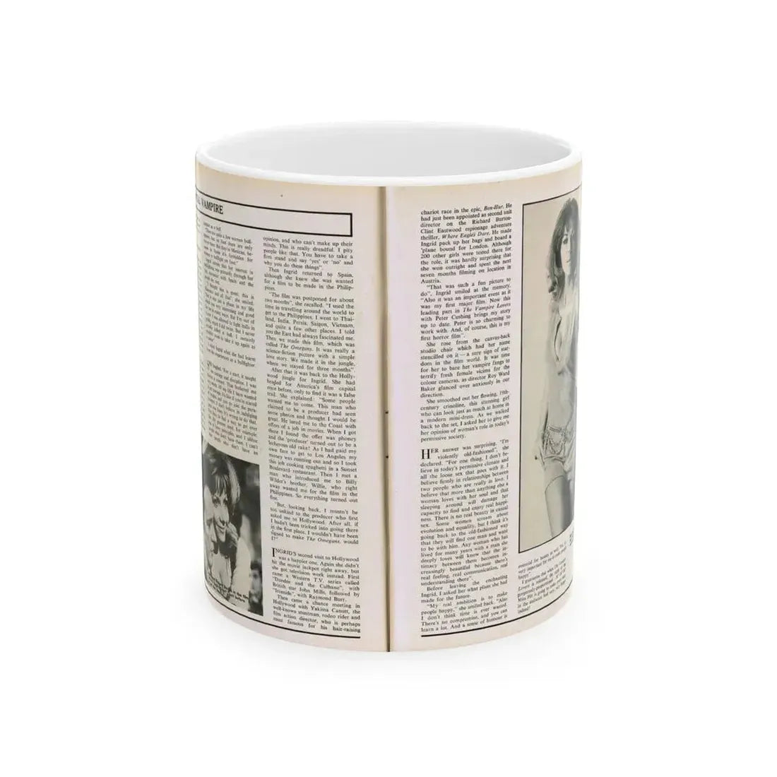 Ingrid Pitt #102 - Mag. Pages (Vintage Female Icon) White Coffee Mug 11oz - Go Mug Yourself