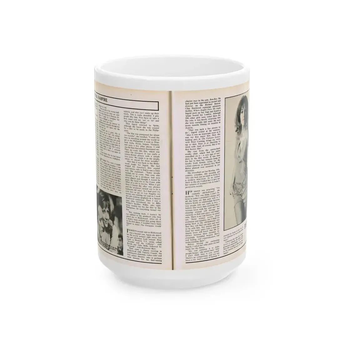 Ingrid Pitt #102 - Mag. Pages (Vintage Female Icon) White Coffee Mug 15oz - Go Mug Yourself