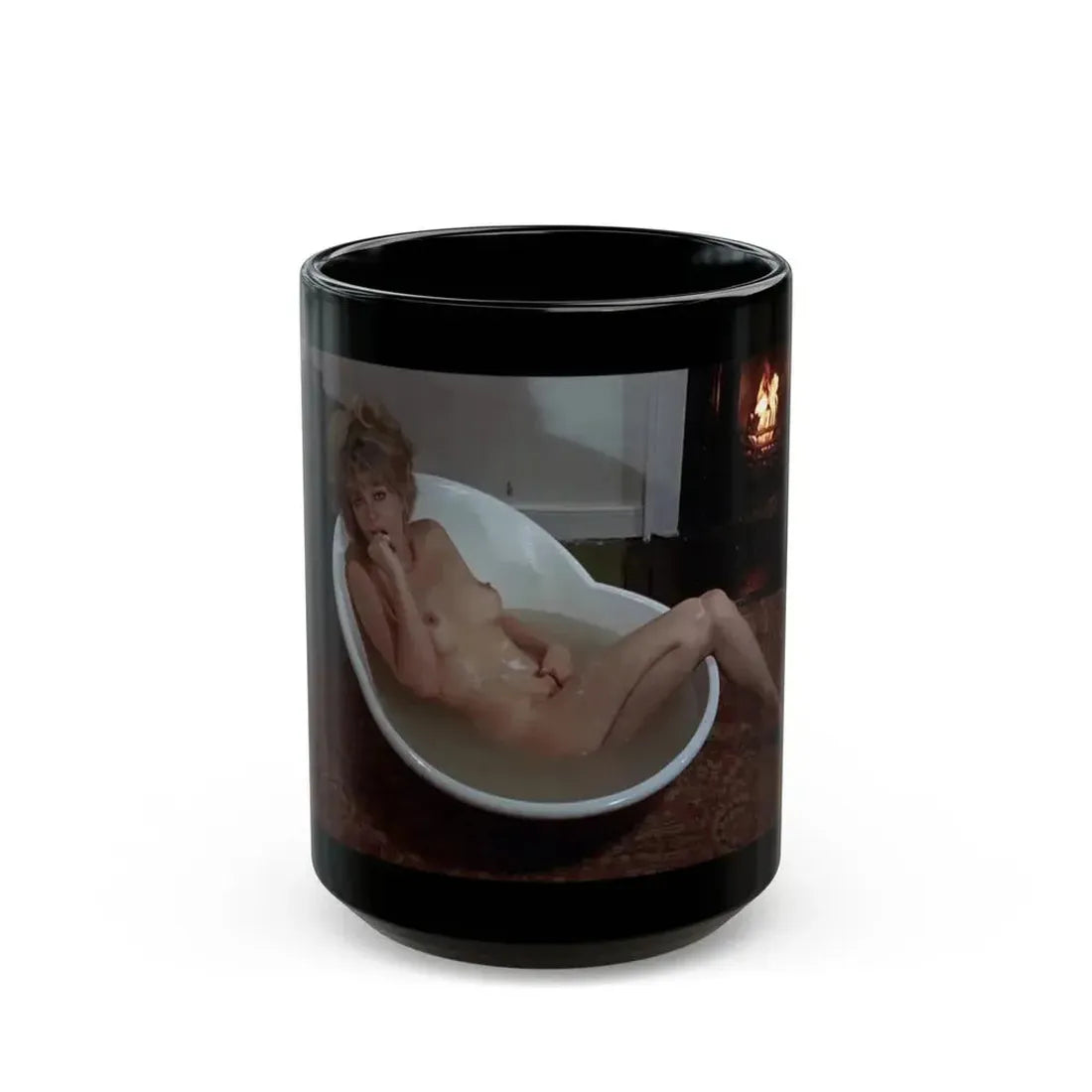 Ingrid Pitt #116 - Topless (Vintage Female Icon) Black Coffee Mug 15oz - Go Mug Yourself