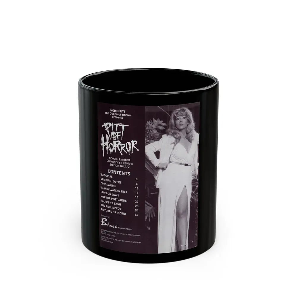 Ingrid Pitt #136 (Vintage Female Icon) Black Coffee Mug 11oz - Go Mug Yourself