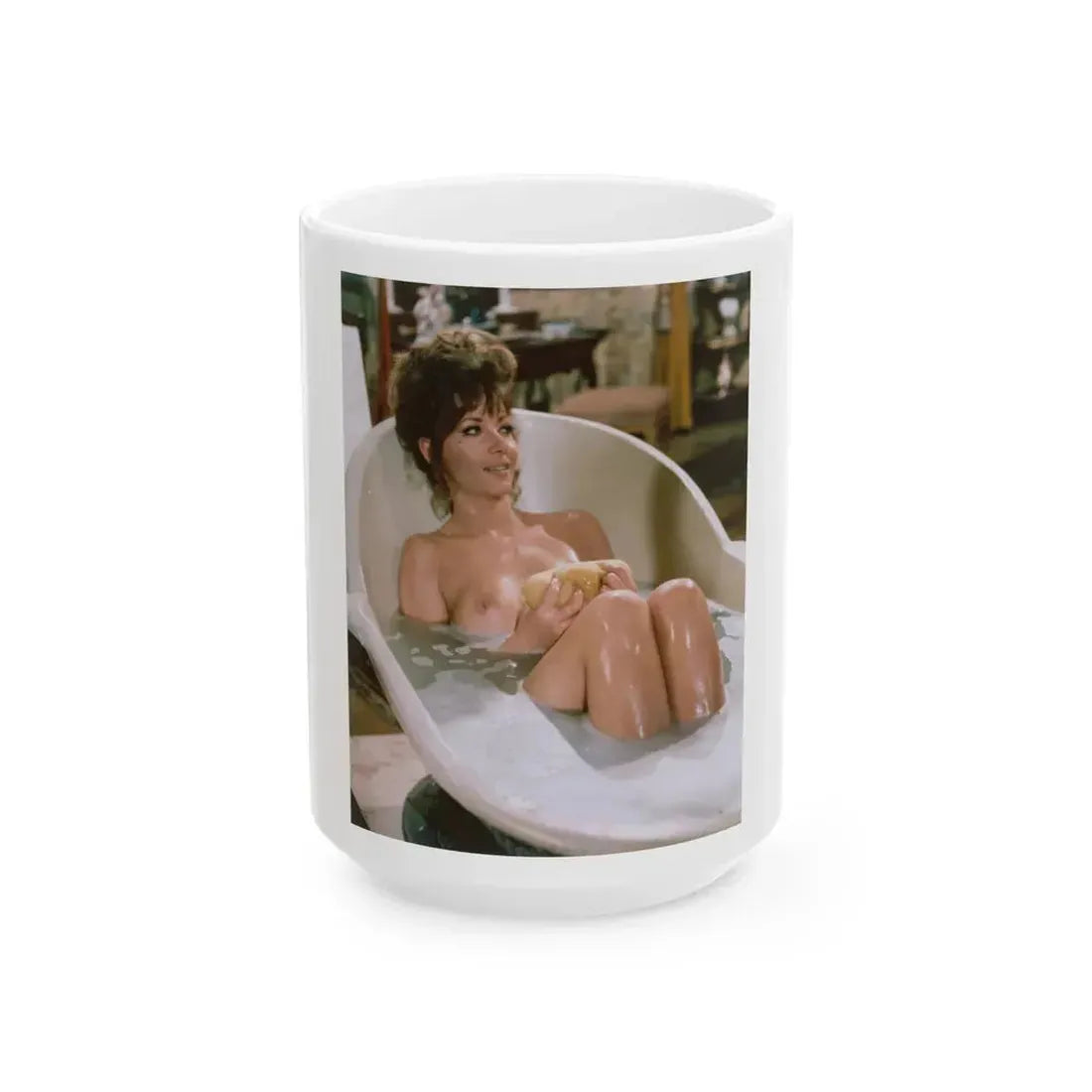 Ingrid Pitt #32 - Topless (Vintage Female Icon) White Coffee Mug 15oz - Go Mug Yourself