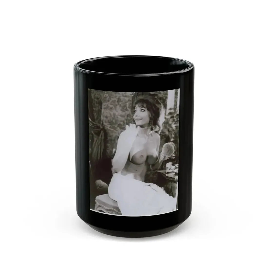 Ingrid Pitt #63 - Topless (Vintage Female Icon) Black Coffee Mug 15oz - Go Mug Yourself