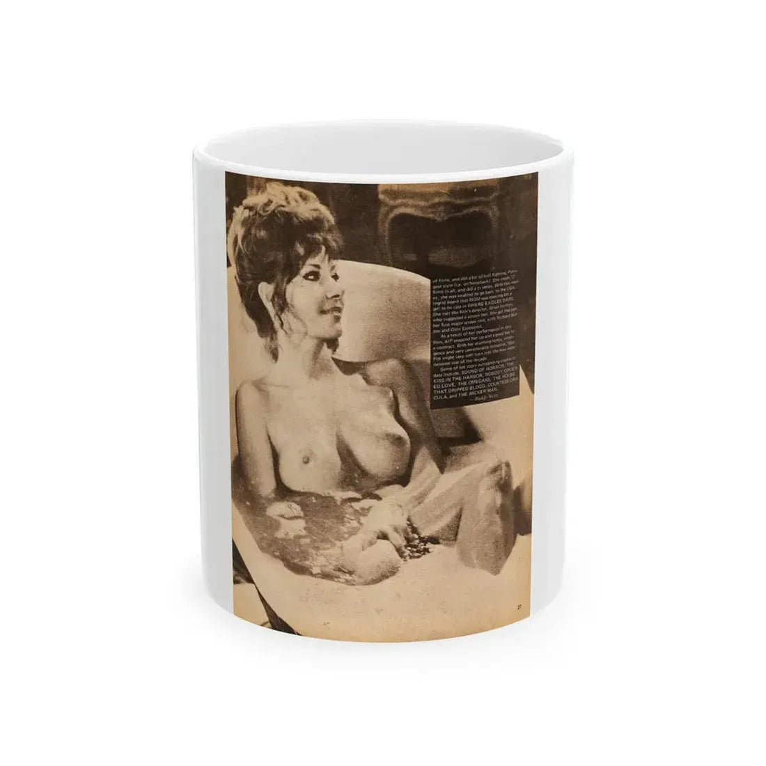 Ingrid Pitt #66 - Topless (Vintage Female Icon) White Coffee Mug 11oz - Go Mug Yourself