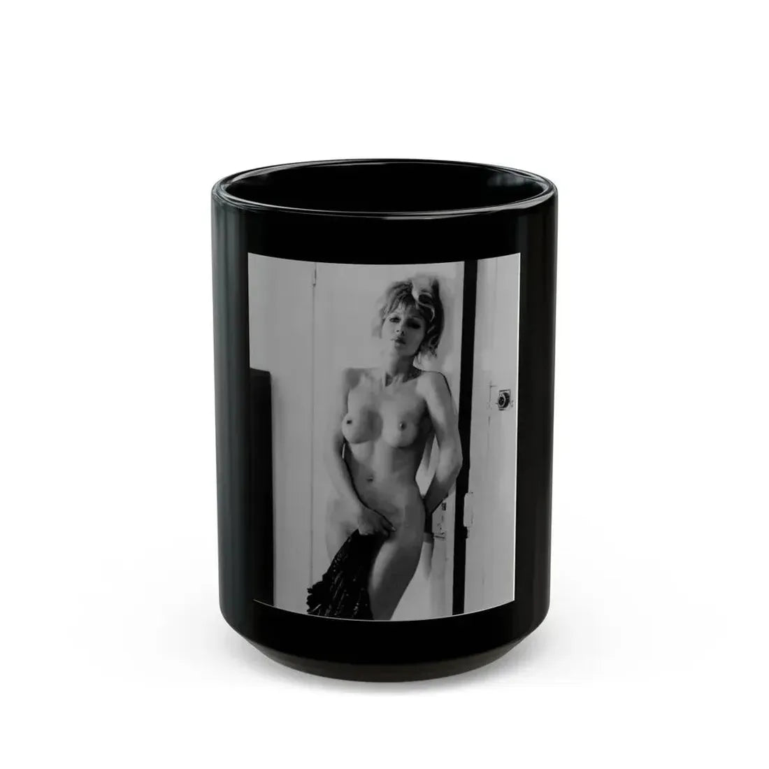 Ingrid Pitt #83 - Topless (Vintage Female Icon) Black Coffee Mug 15oz - Go Mug Yourself