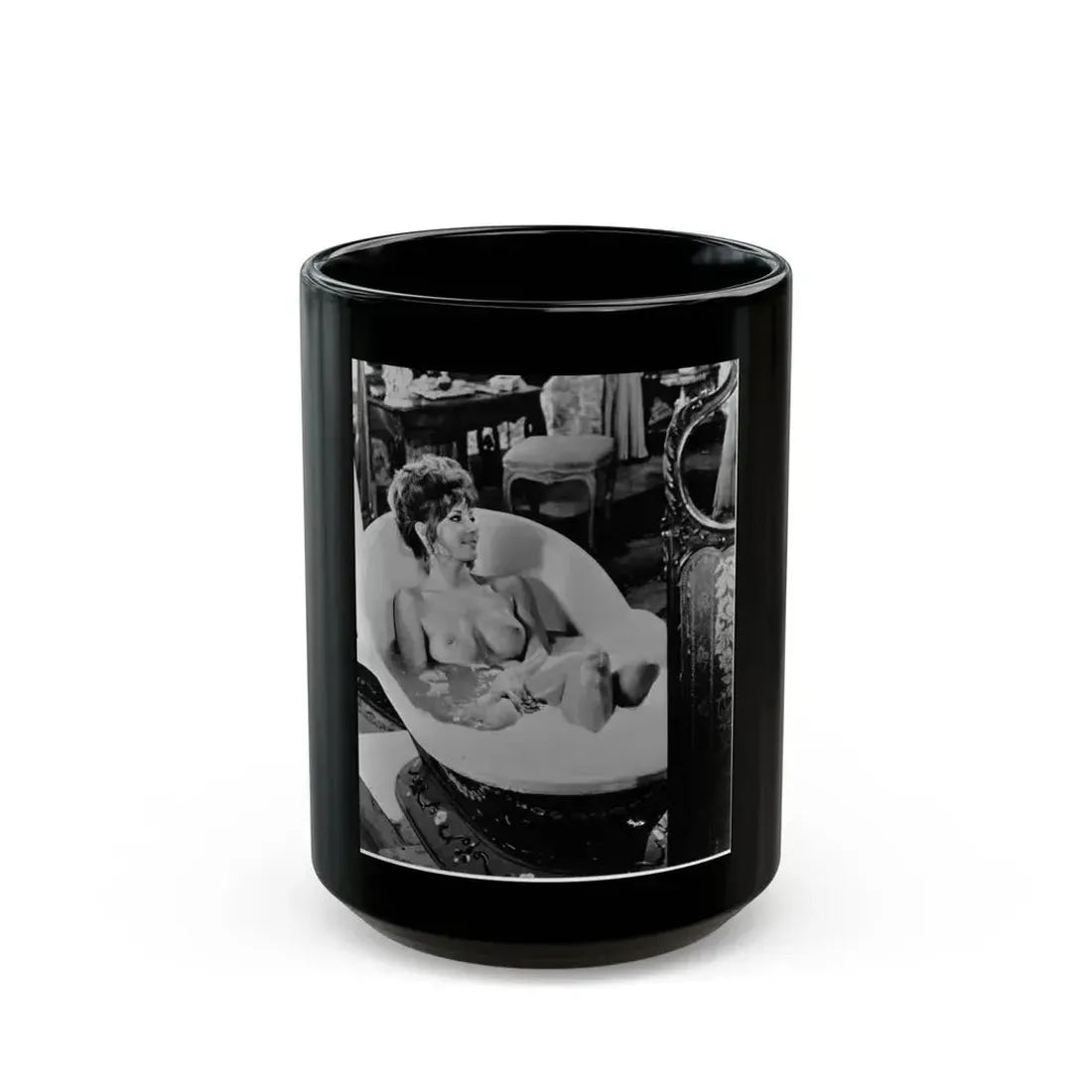 Ingrid Pitt #88 - Topless (Vintage Female Icon) Black Coffee Mug 15oz - Go Mug Yourself