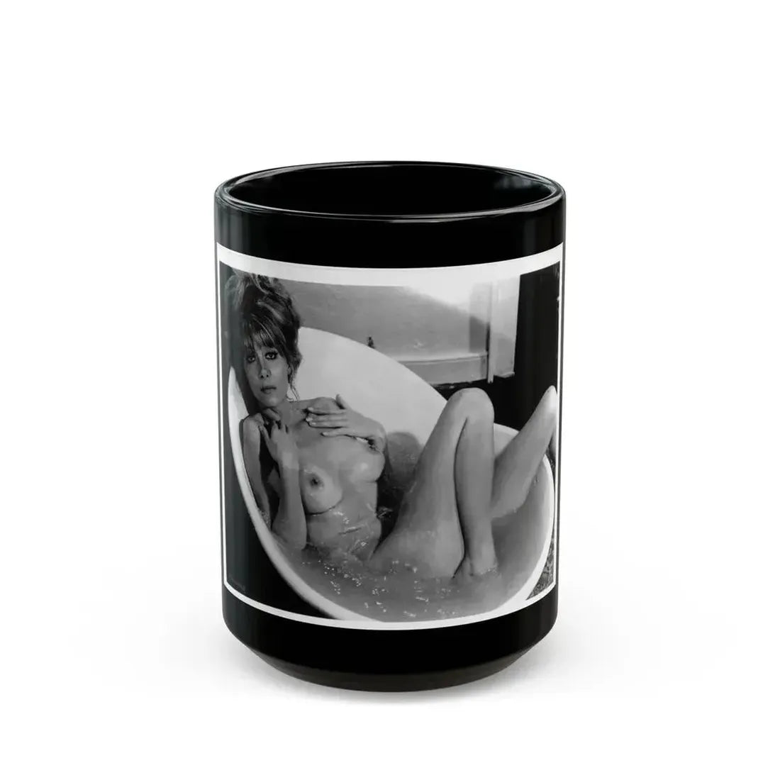 Ingrid Pitt #93 - Topless (Vintage Female Icon) Black Coffee Mug 15oz - Go Mug Yourself
