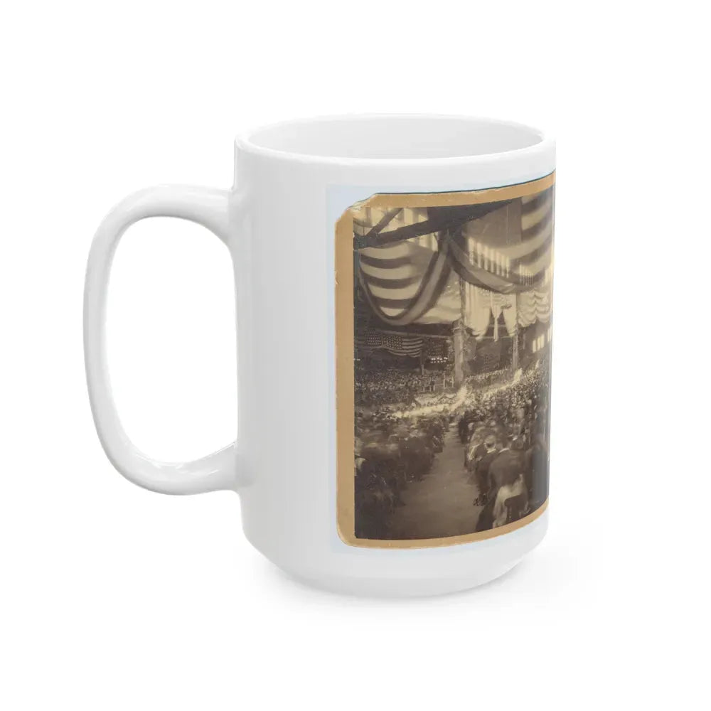 Interior View Of A Large Convention Hall Filled With People Sitting In Chairs (U.S. Civil War) White Coffee Mug - Go Mug Yourself