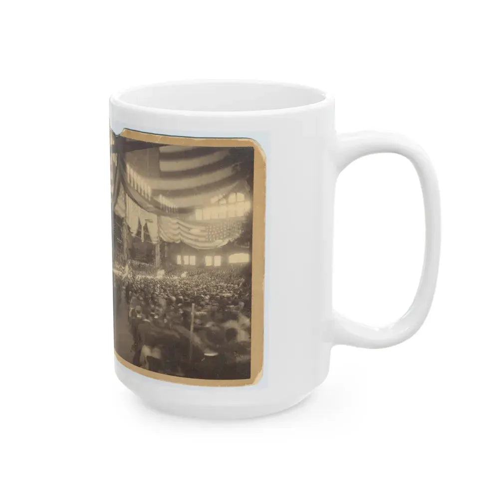 Interior View Of A Large Convention Hall Filled With People Sitting In Chairs (U.S. Civil War) White Coffee Mug - Go Mug Yourself