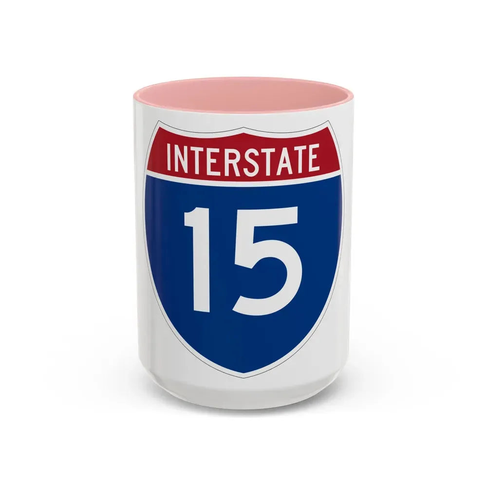 Interstate 15 (U.S. Highways) Accent Coffee Mug 15oz Pink - Go Mug Yourself