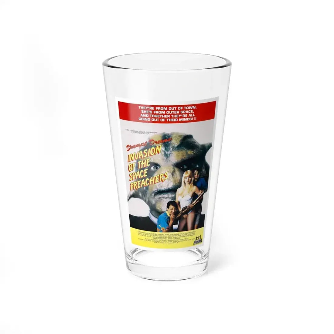 INVASION OF THE SPACE PREACHERS 1990 Movie Poster - Pint Glass 16oz 16oz - Go Mug Yourself