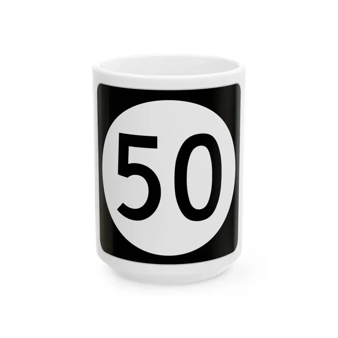 Iowa 50 (Iowa) (Road Sign) White Coffee Mug 15oz - Go Mug Yourself