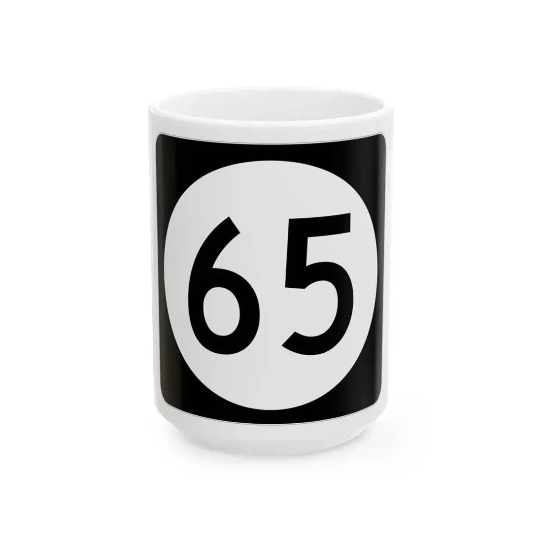 Iowa 65 (Iowa) (Road Sign) White Coffee Mug 15oz - Go Mug Yourself
