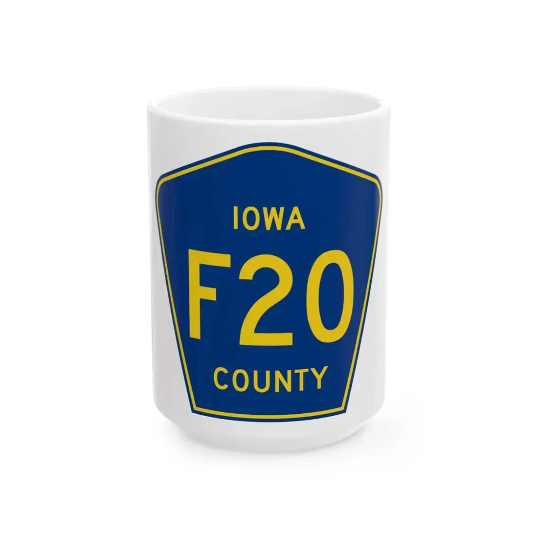 Iowa County Route F20 IA (Iowa) (Road Sign) White Coffee Mug 15oz - Go Mug Yourself