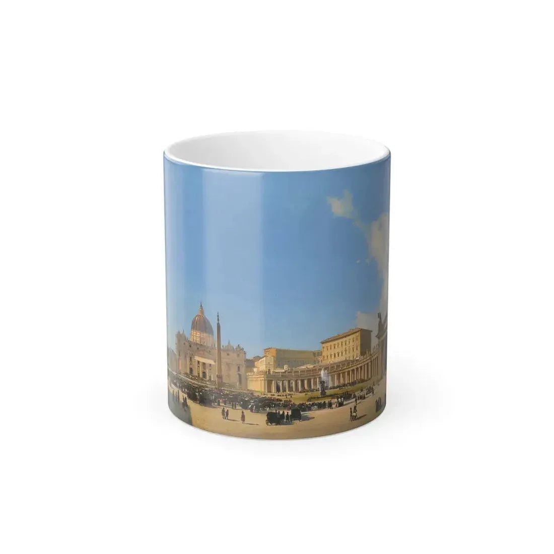 Ippolito Caffi (1809-1866) Rome, a View of Saint Peter's Basilica and Square with Crowds Awaiting a Papa-0 - Color Changing Mug 11oz 11oz - Go Mug Yourself