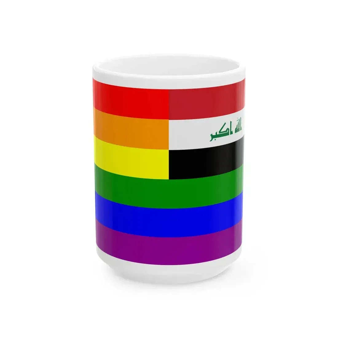 Iraq Rainbow Flag reverse (Iraq) White Coffee Mug 15oz - Go Mug Yourself
