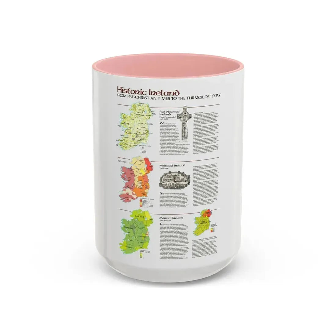 Ireland - Historic Pre-Christian to the Modern Day (1981) (Map) Accent Coffee Mug 15oz Pink - Go Mug Yourself