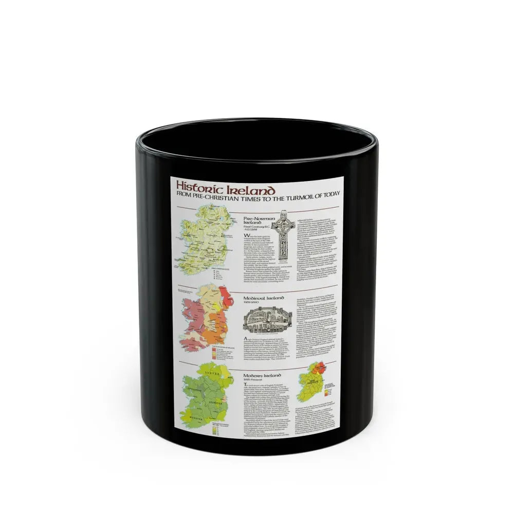 Ireland - Historic Pre-Christian to the Modern Day (1981) (Map) Black Coffee Mug 11oz - Go Mug Yourself