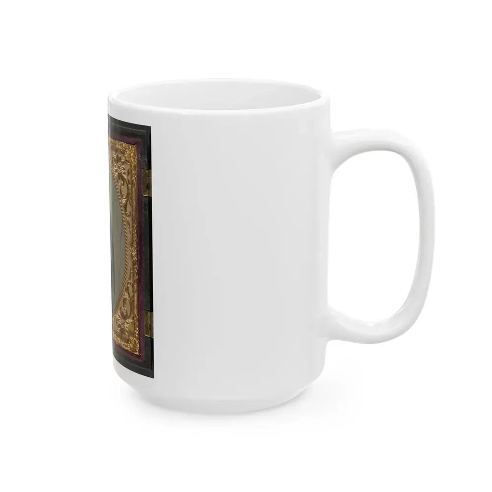 Isaac Yost Of Company C, 118th Regiment Illinois Infantry, Standing In Uniform With Bayoneted Musket And Revolver (U.S. Civil War) White Coffee Mug - Go Mug Yourself
