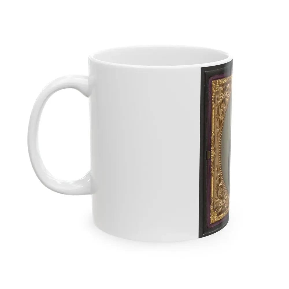 Isaac Yost Of Company C, 118th Regiment Illinois Infantry, Standing In Uniform With Bayoneted Musket And Revolver (U.S. Civil War) White Coffee Mug - Go Mug Yourself