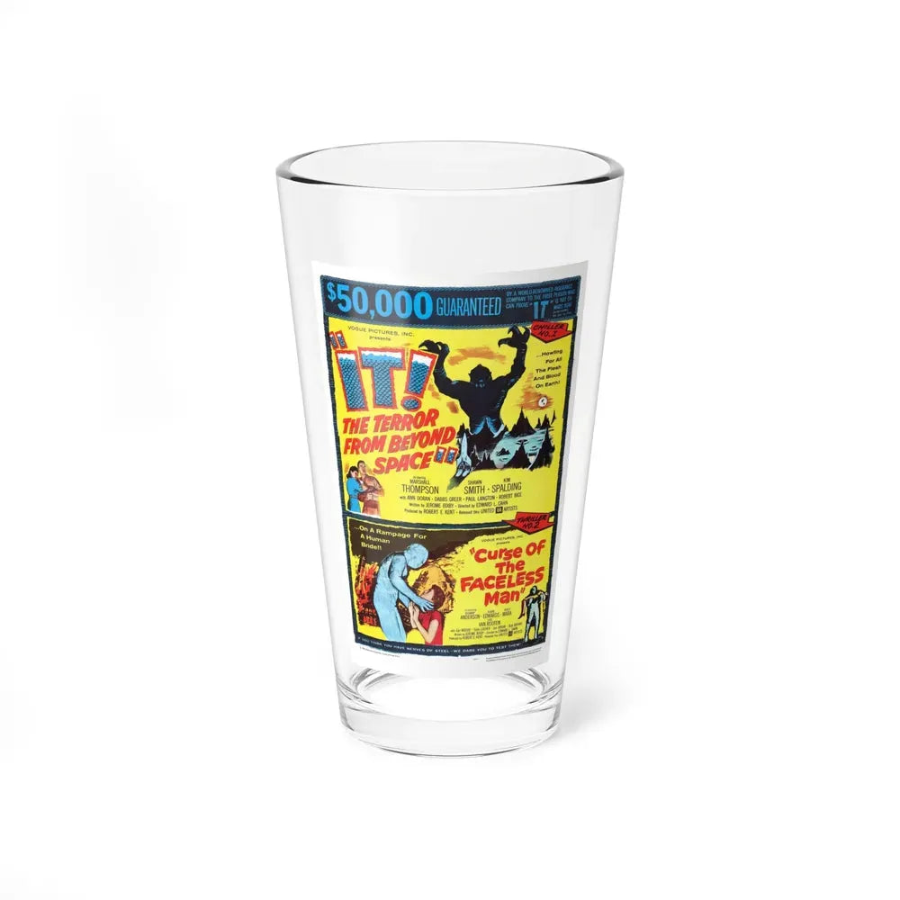 IT! THE TERROR FROM BEYOND SPACE + CURSE OF THE FACELESS MAN 1958 Movie Poster - Pint Glass 16oz 16oz - Go Mug Yourself
