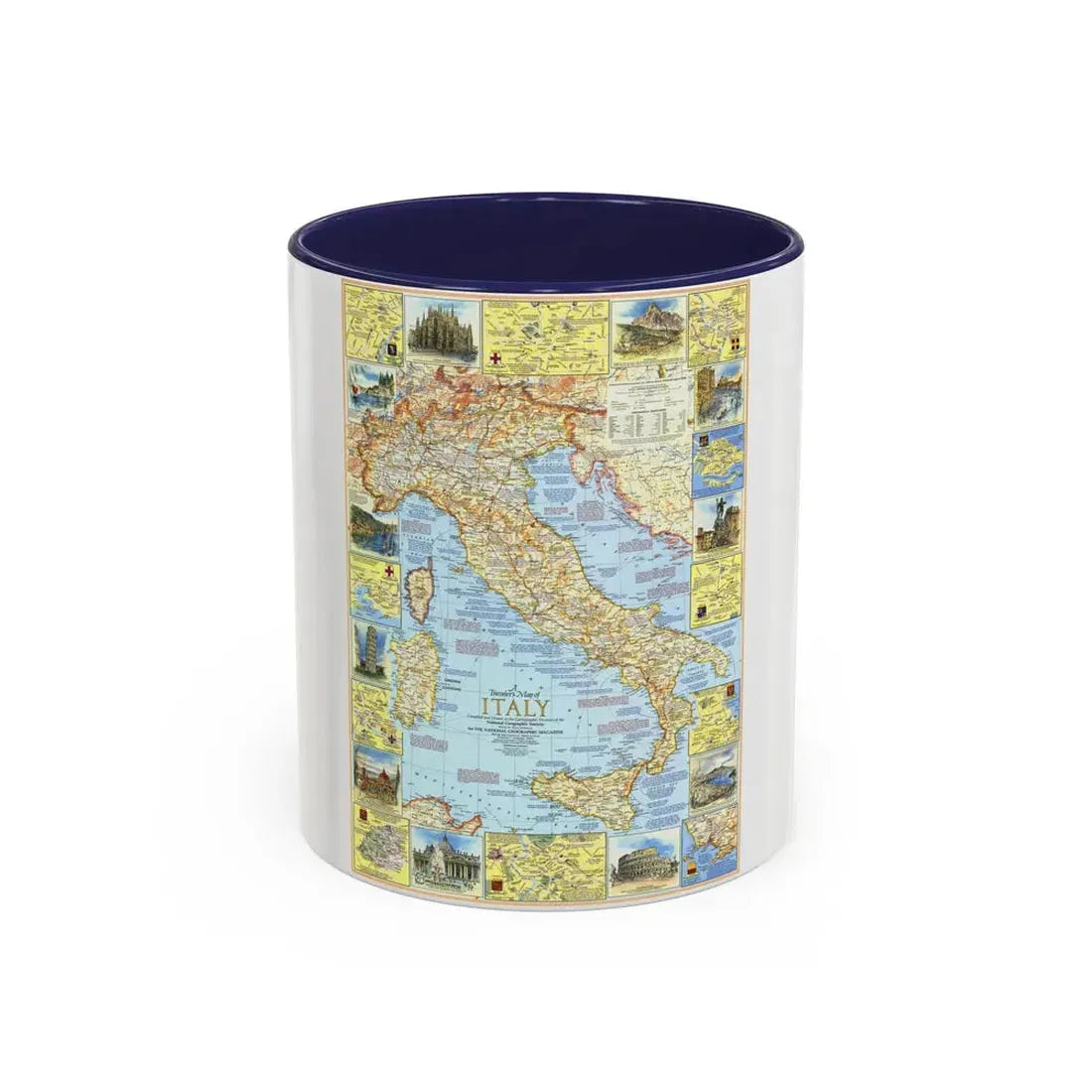 Italy - A Traveller's Map 1 (1970) (Map) Accent Coffee Mug 11oz Navy - Go Mug Yourself