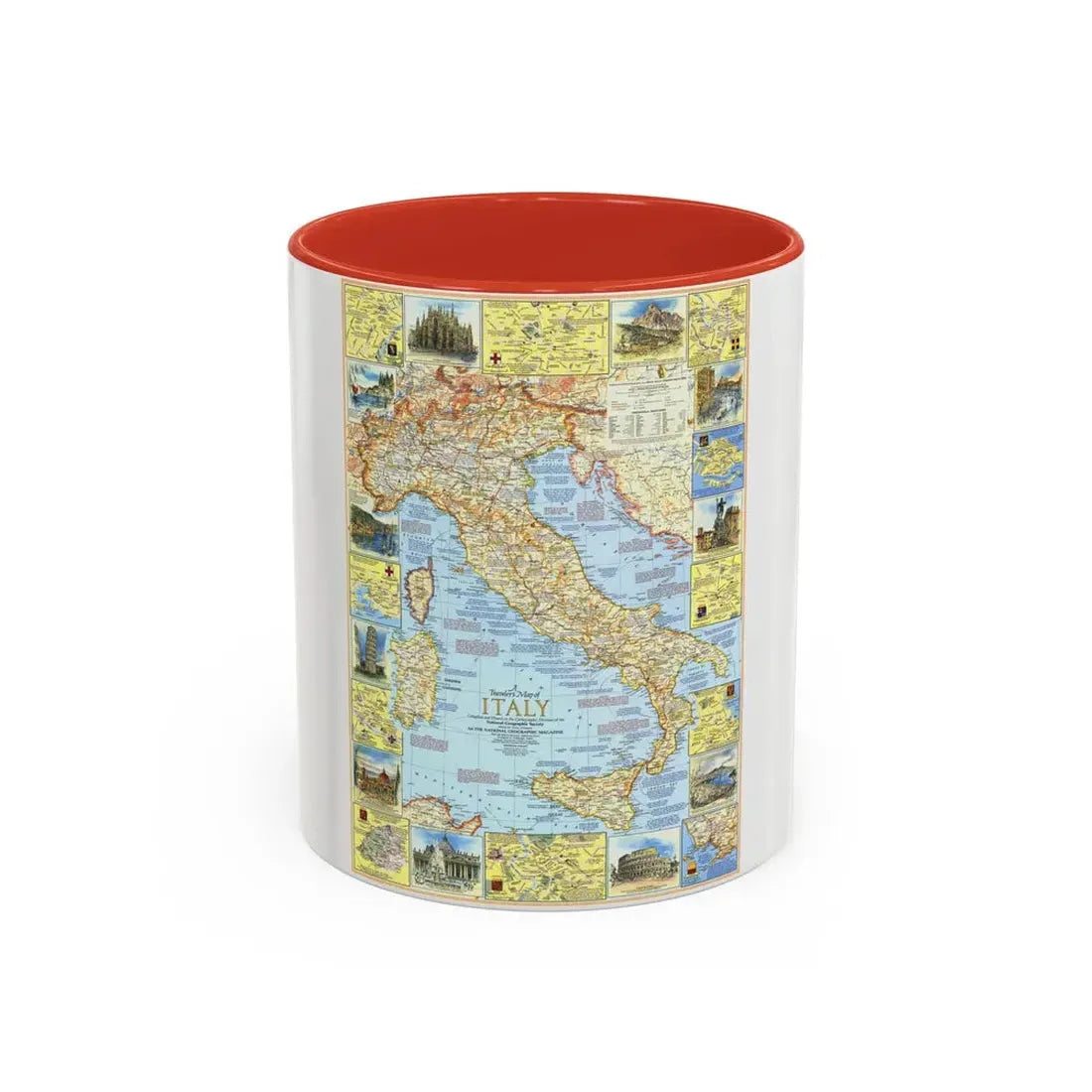 Italy - A Traveller's Map 1 (1970) (Map) Accent Coffee Mug 11oz Red - Go Mug Yourself