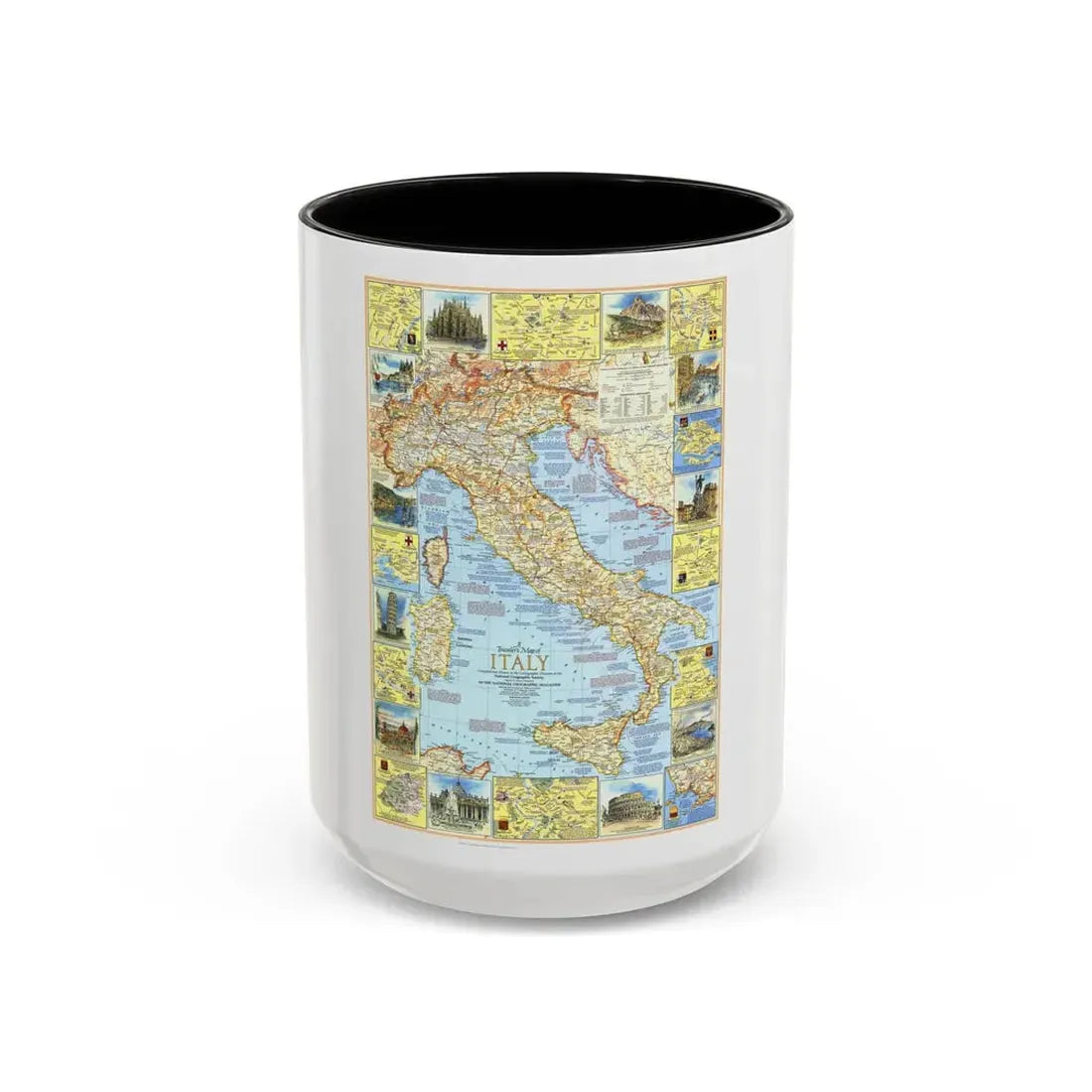 Italy - A Traveller's Map 1 (1970) (Map) Accent Coffee Mug 15oz Black - Go Mug Yourself