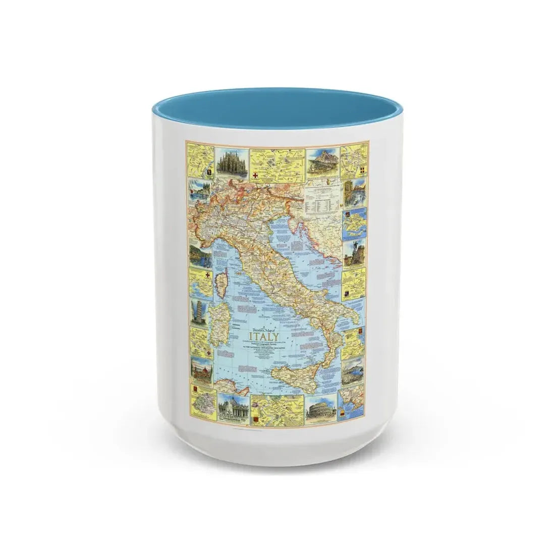 Italy - A Traveller's Map 1 (1970) (Map) Accent Coffee Mug 15oz Light Blue - Go Mug Yourself