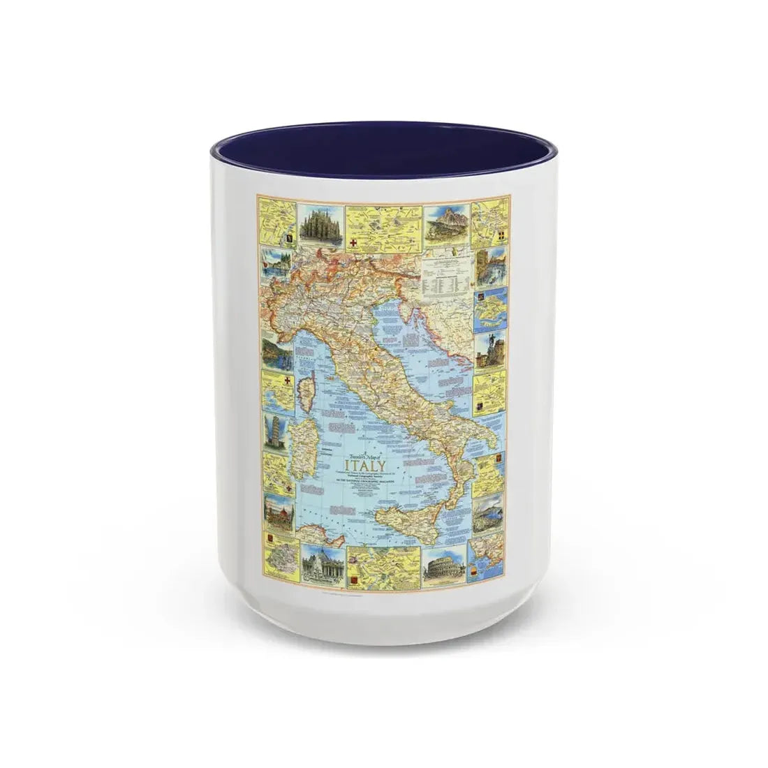 Italy - A Traveller's Map 1 (1970) (Map) Accent Coffee Mug 15oz Navy - Go Mug Yourself