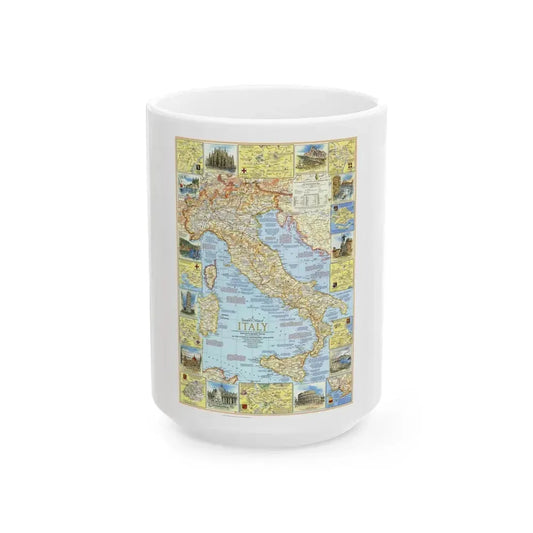 Italy - A Traveller's Map 1 (1970) (Map) White Coffee Mug 15oz - Go Mug Yourself