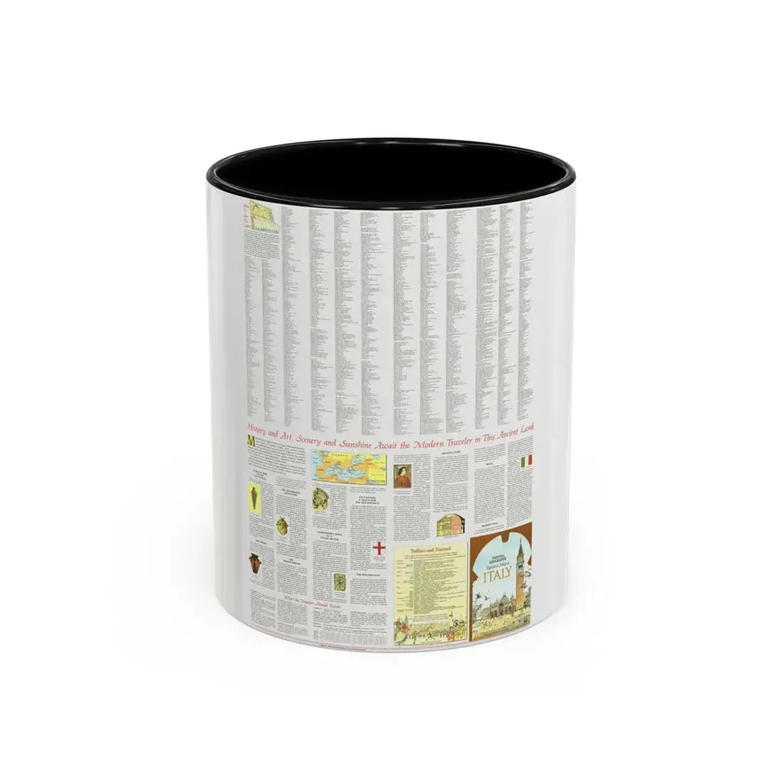 Italy - A Traveller's Map 2 (1970) (Map) Accent Coffee Mug 11oz Black - Go Mug Yourself