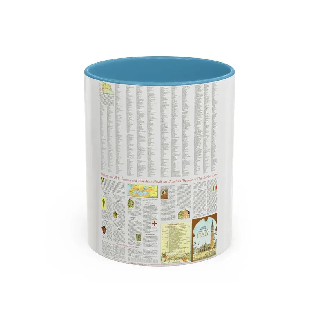 Italy - A Traveller's Map 2 (1970) (Map) Accent Coffee Mug 11oz Light Blue - Go Mug Yourself