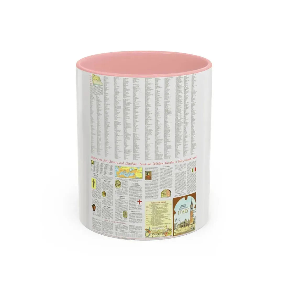 Italy - A Traveller's Map 2 (1970) (Map) Accent Coffee Mug 11oz Pink - Go Mug Yourself
