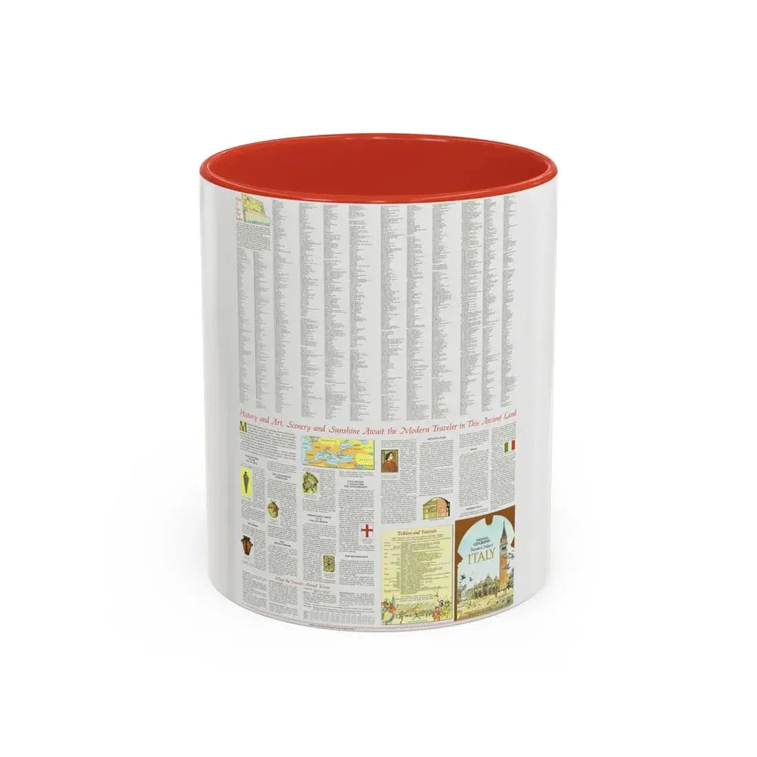 Italy - A Traveller's Map 2 (1970) (Map) Accent Coffee Mug 11oz Red - Go Mug Yourself