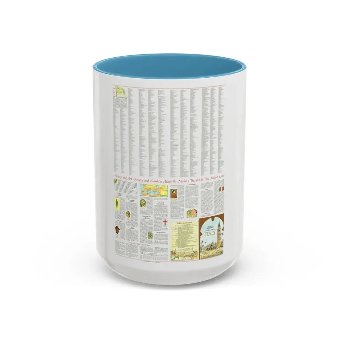 Italy - A Traveller's Map 2 (1970) (Map) Accent Coffee Mug 15oz Light Blue - Go Mug Yourself