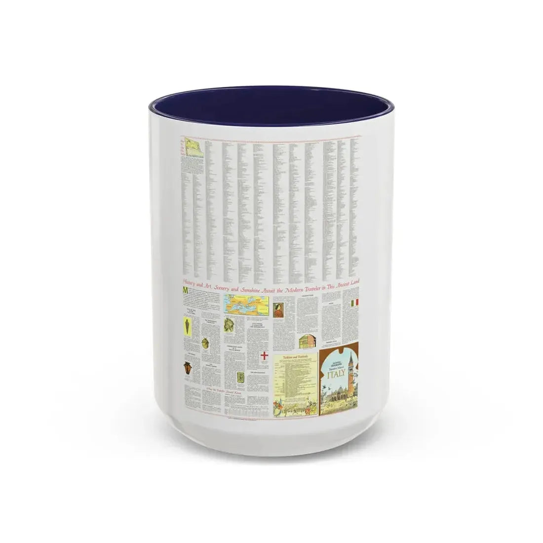 Italy - A Traveller's Map 2 (1970) (Map) Accent Coffee Mug 15oz Navy - Go Mug Yourself